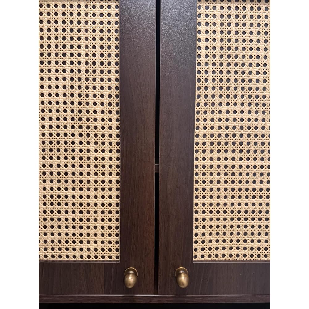 Over the Toilet Storage Cabinet with Doors, Rattan Bathroom Cabinet, White