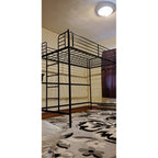 Bonnlo Metal Loft Bed with Stairs and Flat Rung, Junior Loft Bed Twin Size High Loft Bed for Kids/Teens/Adults, No Box Spring Required, Black